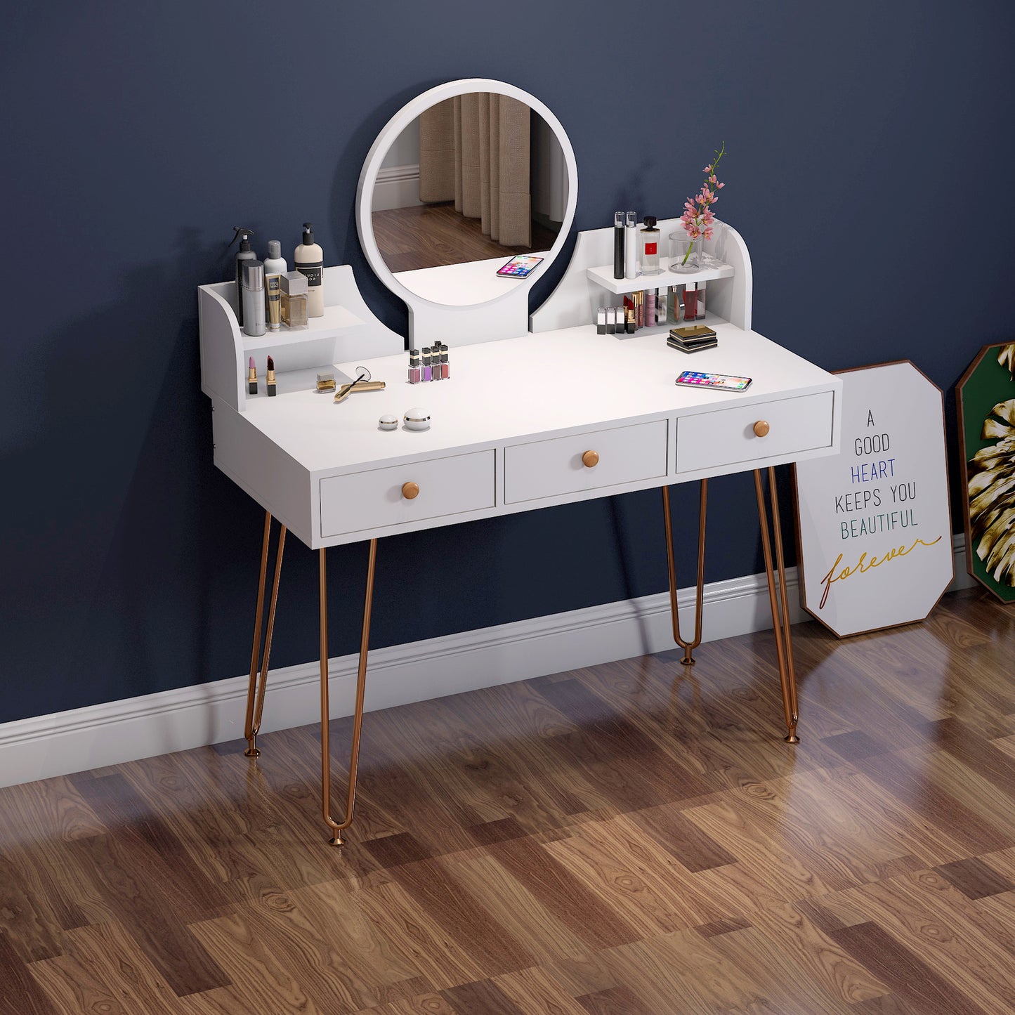 Goddess Large Dresser Vanity Table with Mirror and Storage Drawers