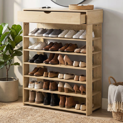 Fiesta 7 Tier Extra Spacious Wooden Shoe Rack Organizer Shelf Cabinet (Natural Oak)