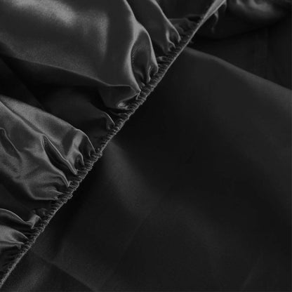 Luxury 4-Piece Silky Satin Flat Fitted Sheets Pillowcase Bed Set (Black, King)