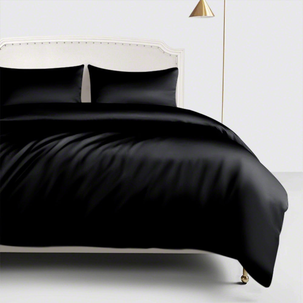 Luxury 4-Piece Silky Satin Flat Fitted Sheets Pillowcase Bed Set (Black, King)