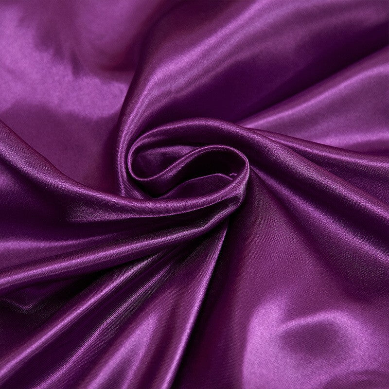 Luxury 4-Piece Silky Satin Flat Fitted Sheets Pillowcase Bed Set (Purple, King)