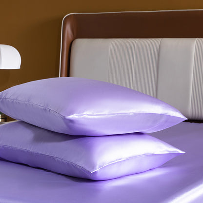 Luxury 4-Piece Silky Satin Flat Fitted Sheets Pillowcase Bed Set (Lavendar, Queen)