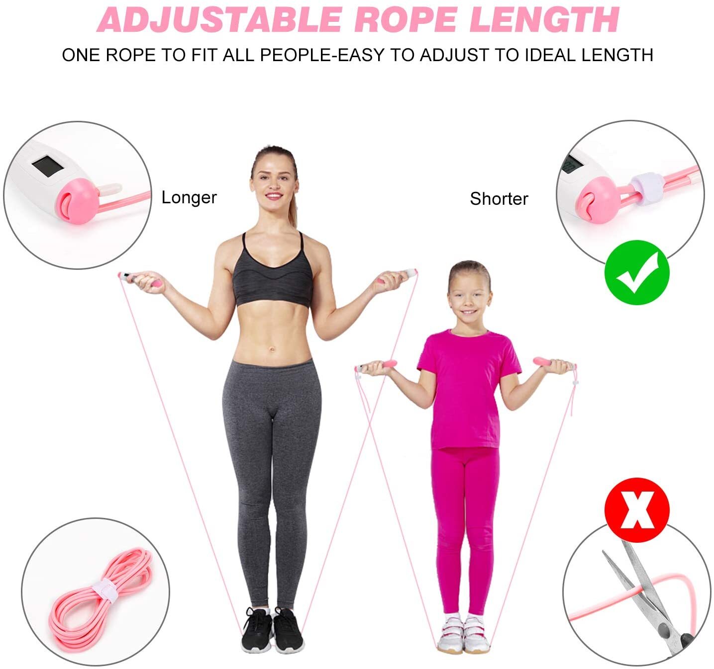 Smart Fitness Digital Jump Skipping Rope with LCD Counter (Pink)