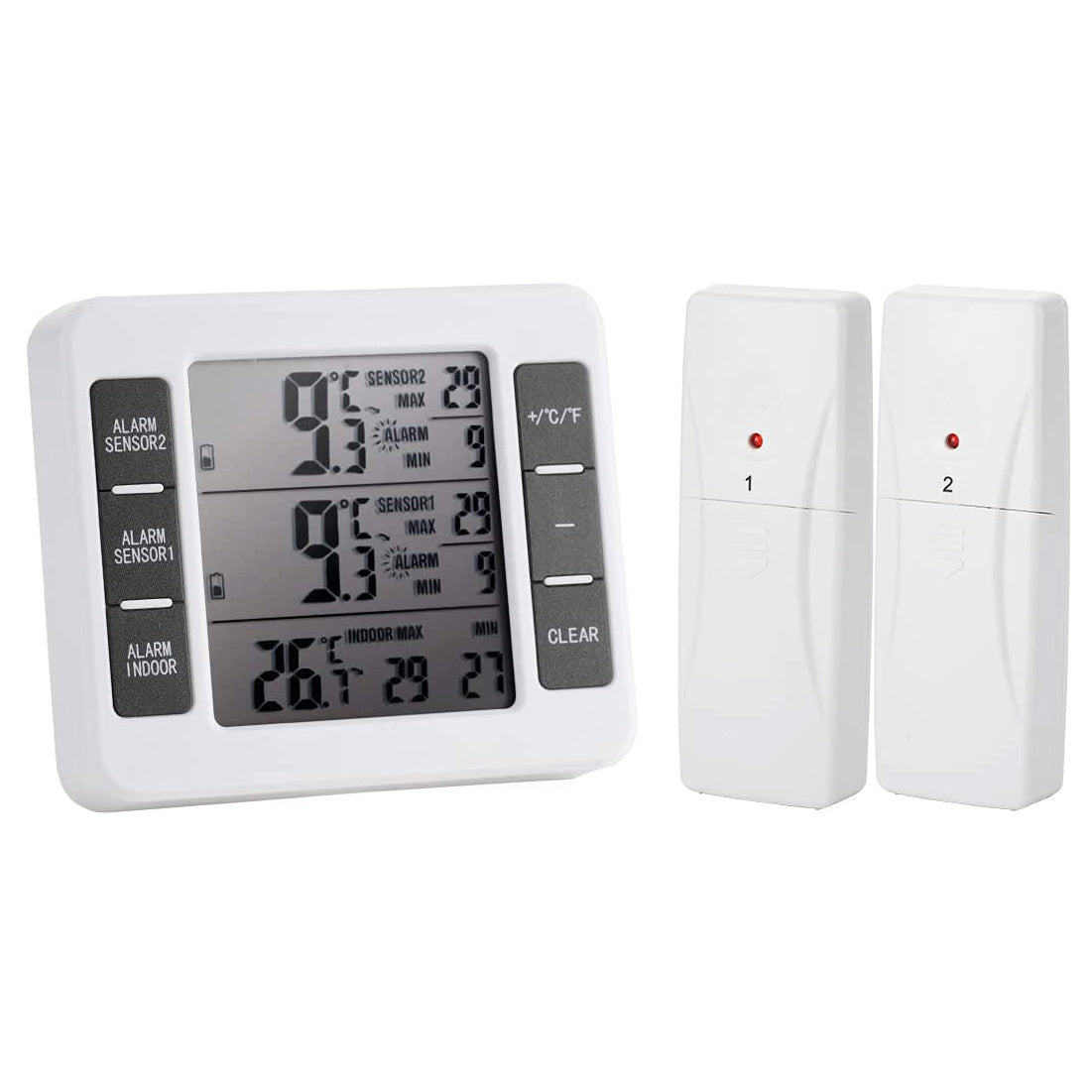 Wireless Digital Refrigerator Freezer Thermometer Remote Dual Sensor Alarm