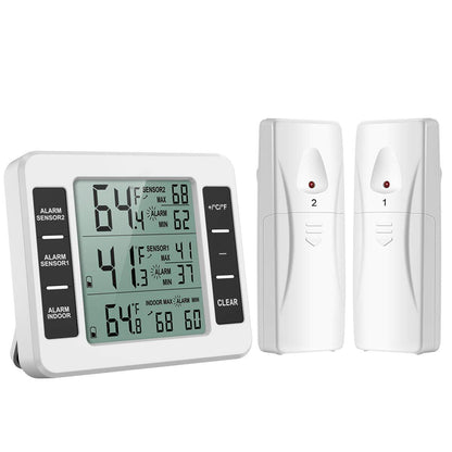 Wireless Digital Refrigerator Freezer Thermometer Remote Dual Sensor Alarm