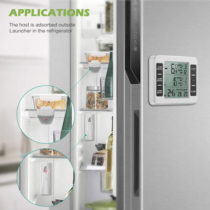 Wireless Digital Refrigerator Freezer Thermometer Remote Dual Sensor Alarm