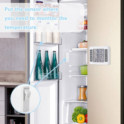 Wireless Digital Refrigerator Freezer Thermometer Remote Dual Sensor Alarm