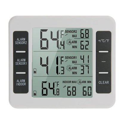 Wireless Digital Refrigerator Freezer Thermometer Remote Dual Sensor Alarm