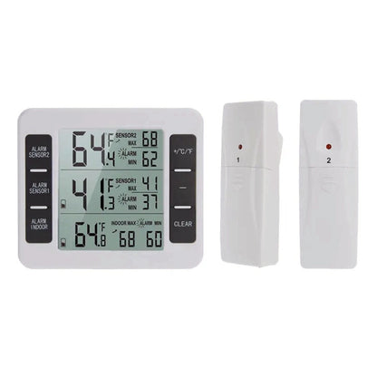 Wireless Digital Refrigerator Freezer Thermometer Remote Dual Sensor Alarm