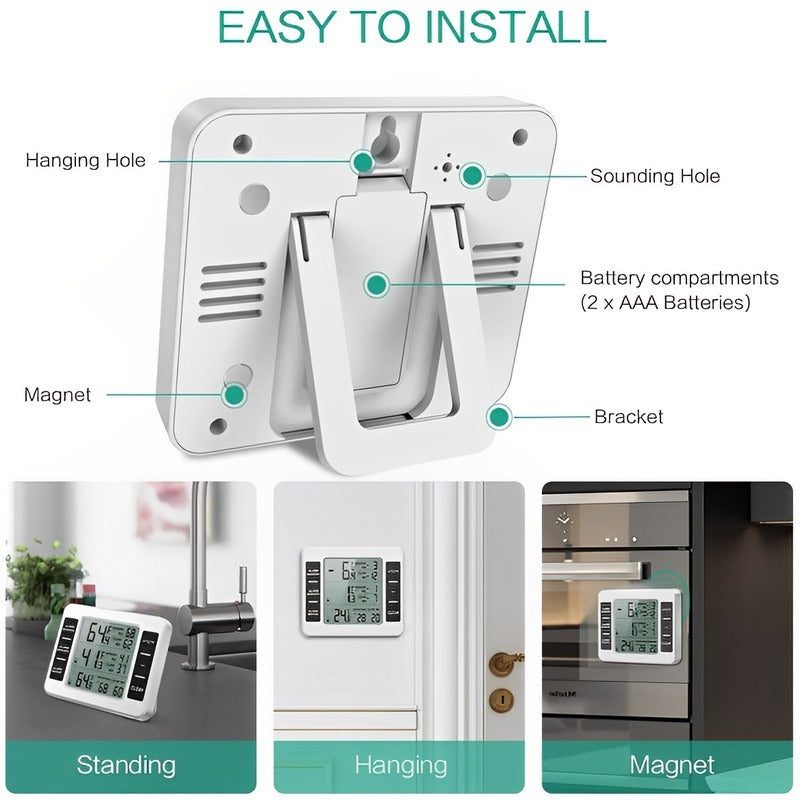 Wireless Digital Refrigerator Freezer Thermometer Remote Dual Sensor Alarm