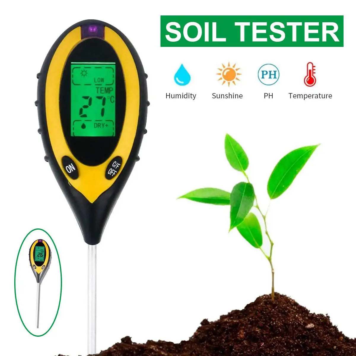 4 in 1 Soil PH Tester Moisture Sunlight Light Test Meter for Garden Plant Lawn