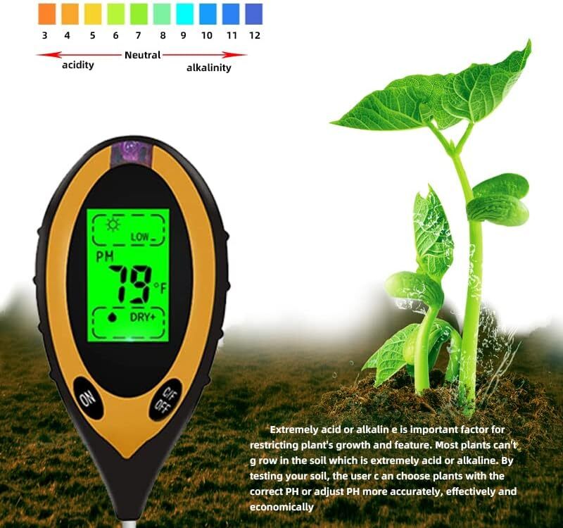 4 in 1 Soil PH Tester Moisture Sunlight Light Test Meter for Garden Plant Lawn