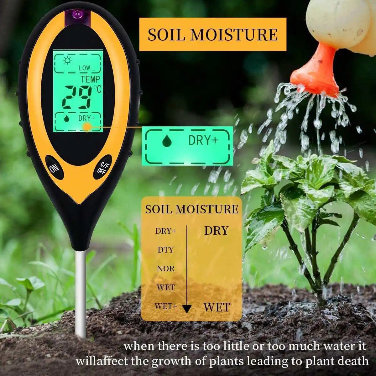 4 in 1 Soil PH Tester Moisture Sunlight Light Test Meter for Garden Plant Lawn