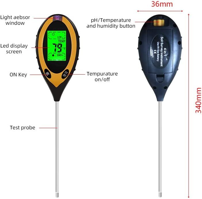 4 in 1 Soil PH Tester Moisture Sunlight Light Test Meter for Garden Plant Lawn