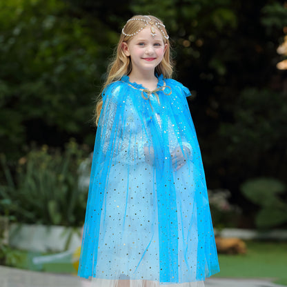 7 PCS Princess Dress up Cloak Party Costume Jewellery Cape Pretend Play Set (Blue)