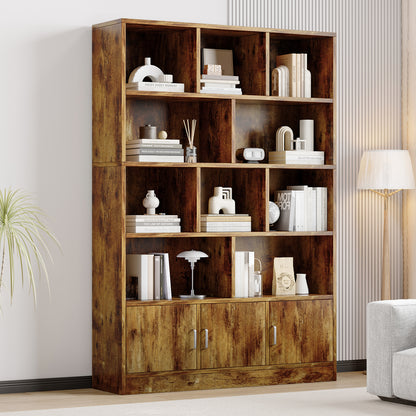 Alpha 10-Shelf 3-Door Wardrobe Cupboard Bookshelf Cabinet (Rustic Wood)