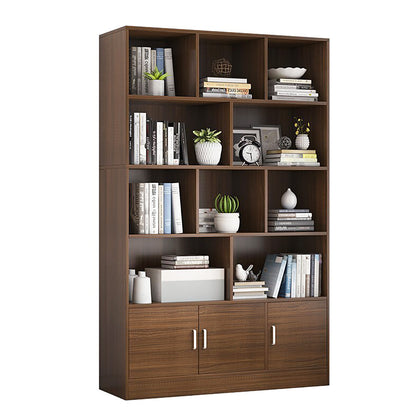 Alpha 10-Shelf 3-Door Wardrobe Cupboard Bookshelf Cabinet (Walnut)