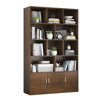 Alpha 10-Shelf 3-Door Wardrobe Cupboard Bookshelf Cabinet (Black Walnut)