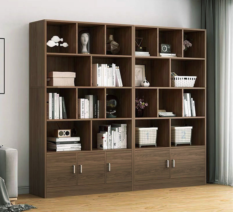 Alpha 10-Shelf 3-Door Wardrobe Cupboard Bookshelf Cabinet (Black Walnut)