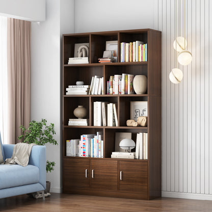 Alpha 10-Shelf 3-Door Wardrobe Cupboard Bookshelf Cabinet (Walnut)