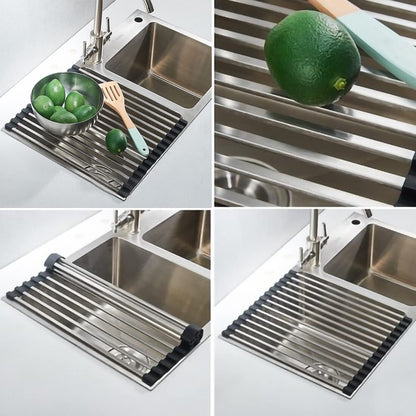 Multi-Use Stainless Steel Roll Up Dish Drying Kitchen Over Sink Rack