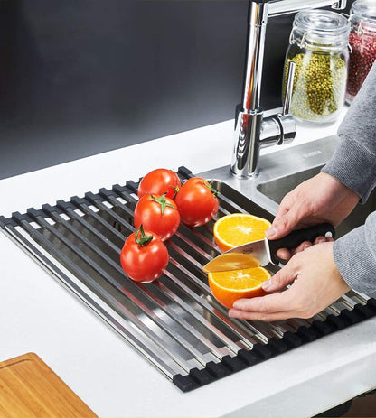 Multi-Use Stainless Steel Roll Up Dish Drying Kitchen Over Sink Rack