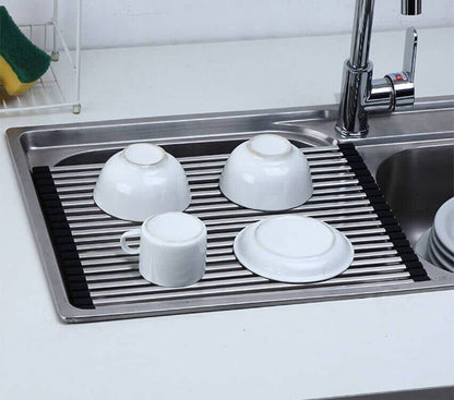 Multi-Use Stainless Steel Roll Up Dish Drying Kitchen Over Sink Rack