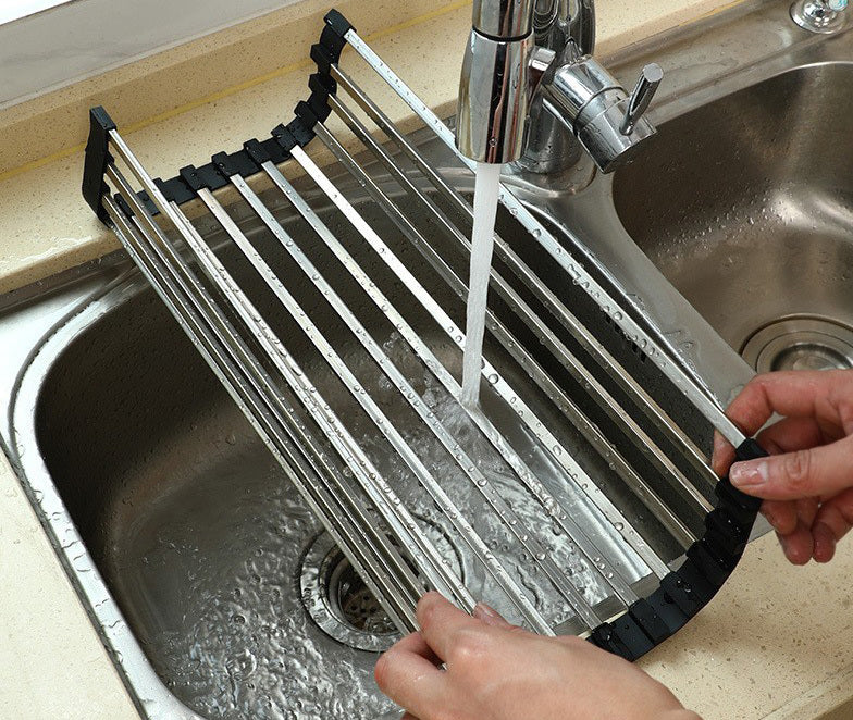 Multi-Use Stainless Steel Roll Up Dish Drying Kitchen Over Sink Rack