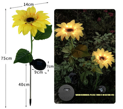 2 PCS Solar Powered Sunflower Lights Outdoor Garden Yard LED Lamp