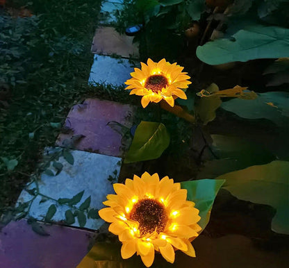 2 PCS Solar Powered Sunflower Lights Outdoor Garden Yard LED Lamp