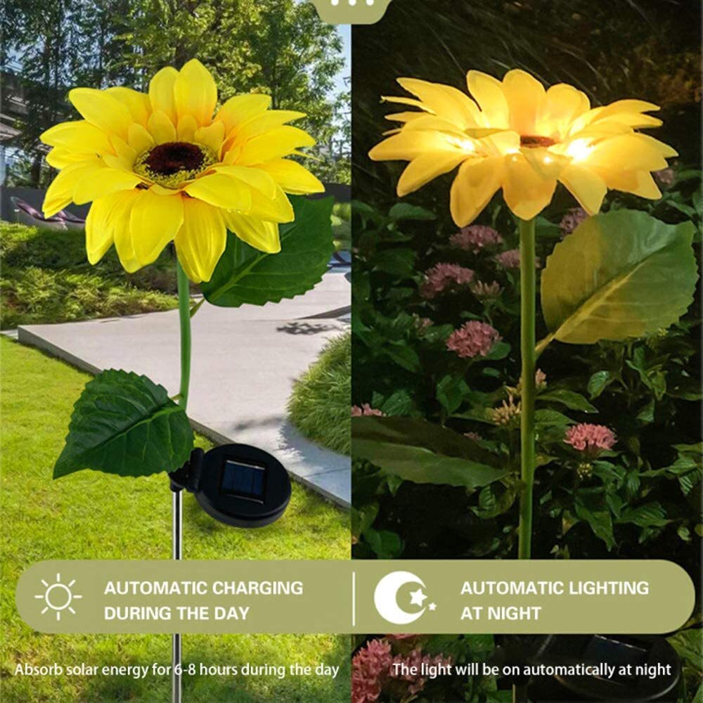 2 PCS Solar Powered Sunflower Lights Outdoor Garden Yard LED Lamp