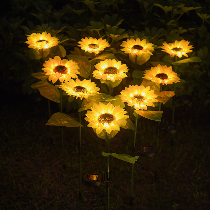 2 PCS Solar Powered Sunflower Lights Outdoor Garden Yard LED Lamp