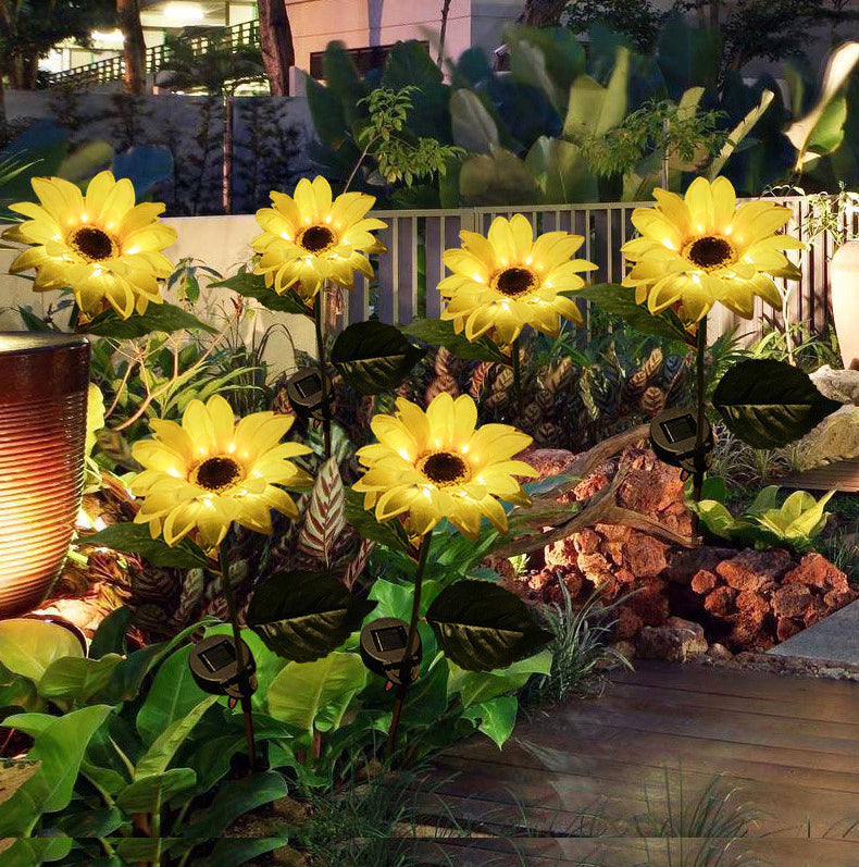 2 PCS Solar Powered Sunflower Lights Outdoor Garden Yard LED Lamp