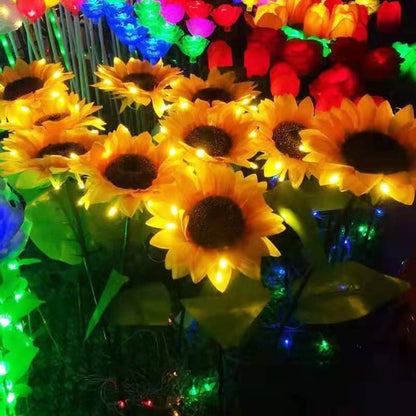 2 PCS Solar Powered Sunflower Lights Outdoor Garden Yard LED Lamp