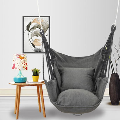 Comfortable Cotton Hammock Swing Chair with Padded Cushions (Grey)