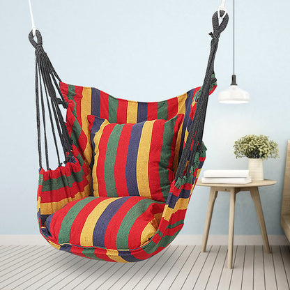 Comfortable Cotton Hammock Swing Chair with Padded Cushions (Red Stripes)