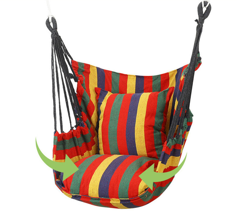 Comfortable Cotton Hammock Swing Chair with Padded Cushions (Red Stripes)