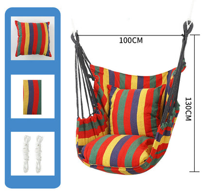 Comfortable Cotton Hammock Swing Chair with Padded Cushions (Red Stripes)