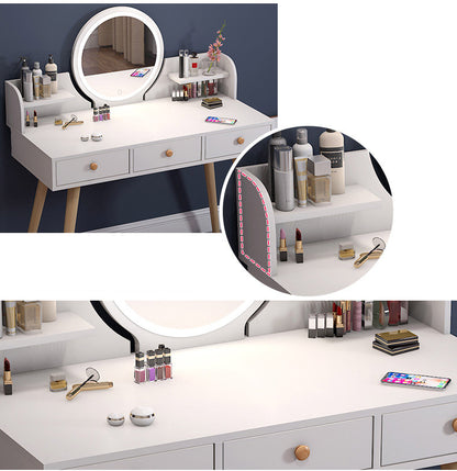 LED Luminous Queen Large Dresser Vanity Table with Mirror, Stool and Storage Drawers Set