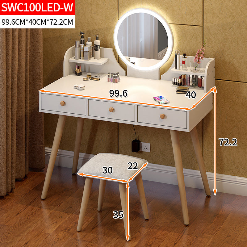 LED Luminous Queen Large Dresser Vanity Table with Mirror, Stool and Storage Drawers Set