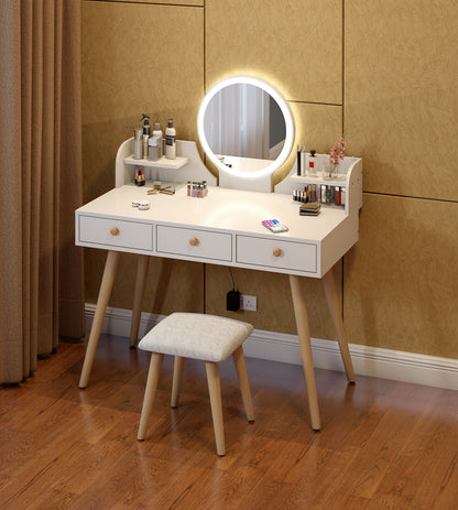 LED Luminous Queen Large Dresser Vanity Table with Mirror, Stool and Storage Drawers Set