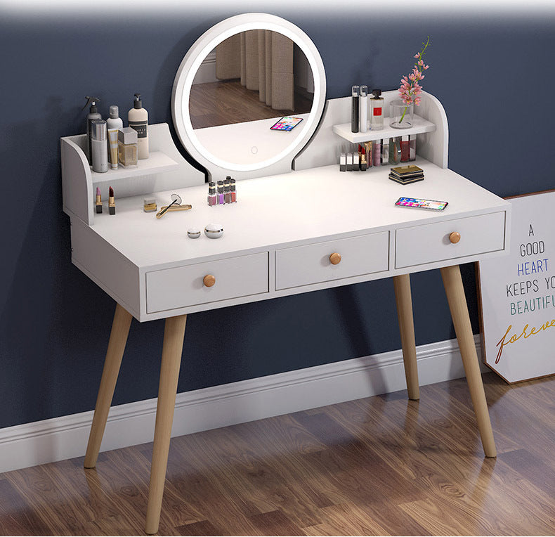 LED Luminous Queen Large Dresser Vanity Table with Mirror, Stool and Storage Drawers Set