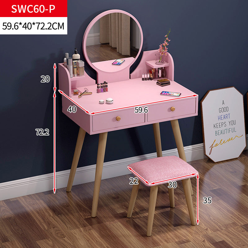 Princess Dresser Vanity Table with Mirror, Stool and Storage Drawers Set (Pink)