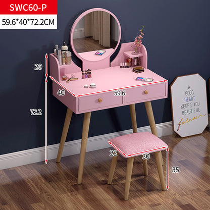 Princess Dresser Vanity Table with Mirror, Stool and Storage Drawers Set (Pink)