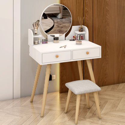 Princess Dresser Vanity Table with Mirror, Stool and Storage Drawers Set (White)