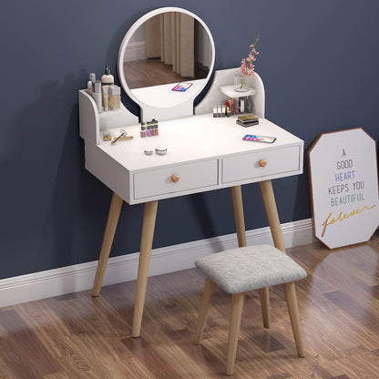 LED Luminous Princess Dresser Vanity Table with Mirror, Stool and Storage Drawers Set