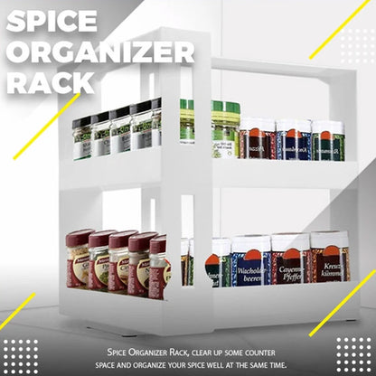 2-Tier Rotating Spice Storage Rack Seasoning Holder Kitchen Cabinet Shelf Organiser