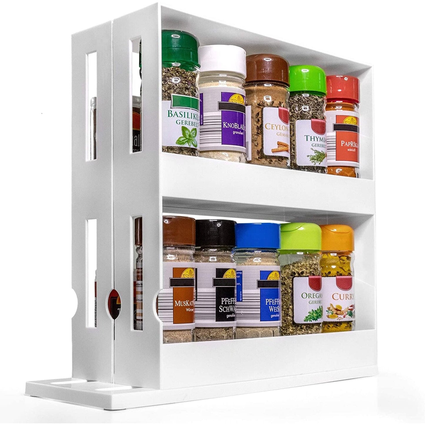 2-Tier Rotating Spice Storage Rack Seasoning Holder Kitchen Cabinet Shelf Organiser