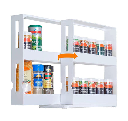 2-Tier Rotating Spice Storage Rack Seasoning Holder Kitchen Cabinet Shelf Organiser