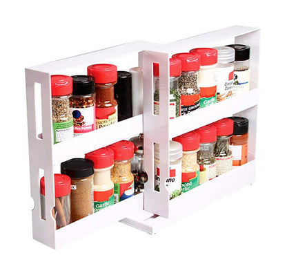 2-Tier Rotating Spice Storage Rack Seasoning Holder Kitchen Cabinet Shelf Organiser